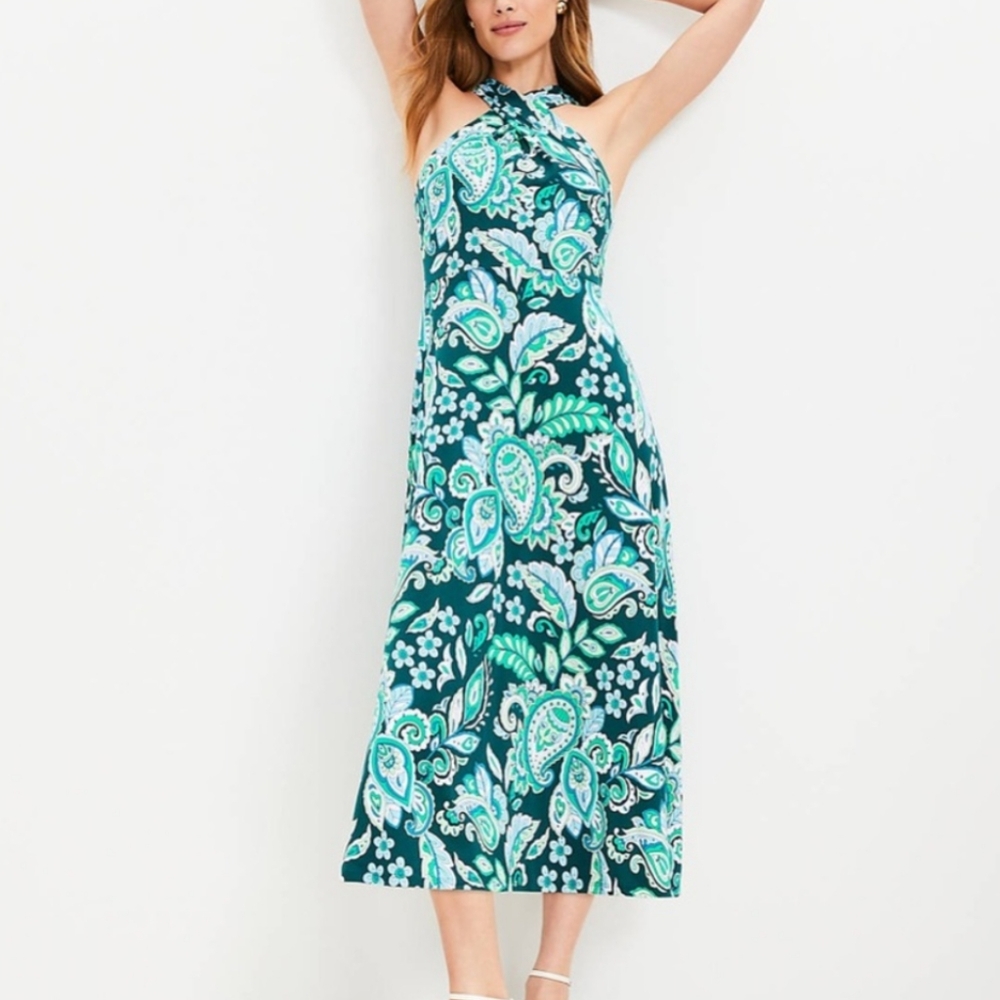 LOFT Paisley Keyhole Halter Midi Dress